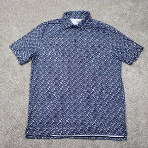 1764 AOP Polo Shirt Mens Large Blue Drinks All Over Print Poly Stretch‎ S/S Golf
